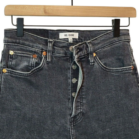 RE/DONE Originals 90s High Rise Ankle Crop Black Button Fly Straight Leg Slim 28 - Picture 5 of 16